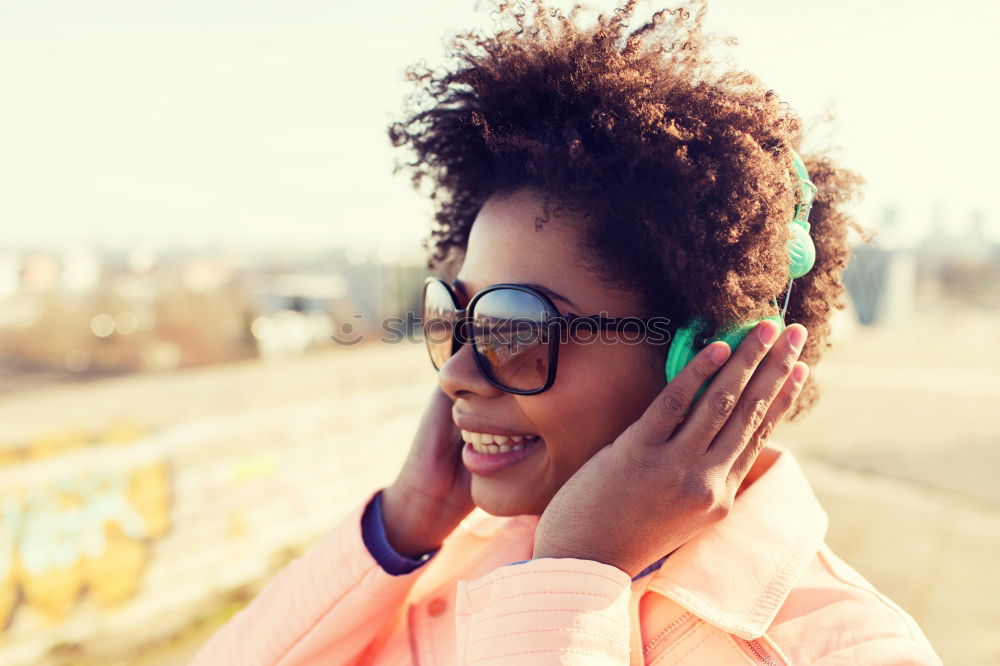 Similar – Image, Stock Photo Beautiful African girl with curly hair on the rooftop