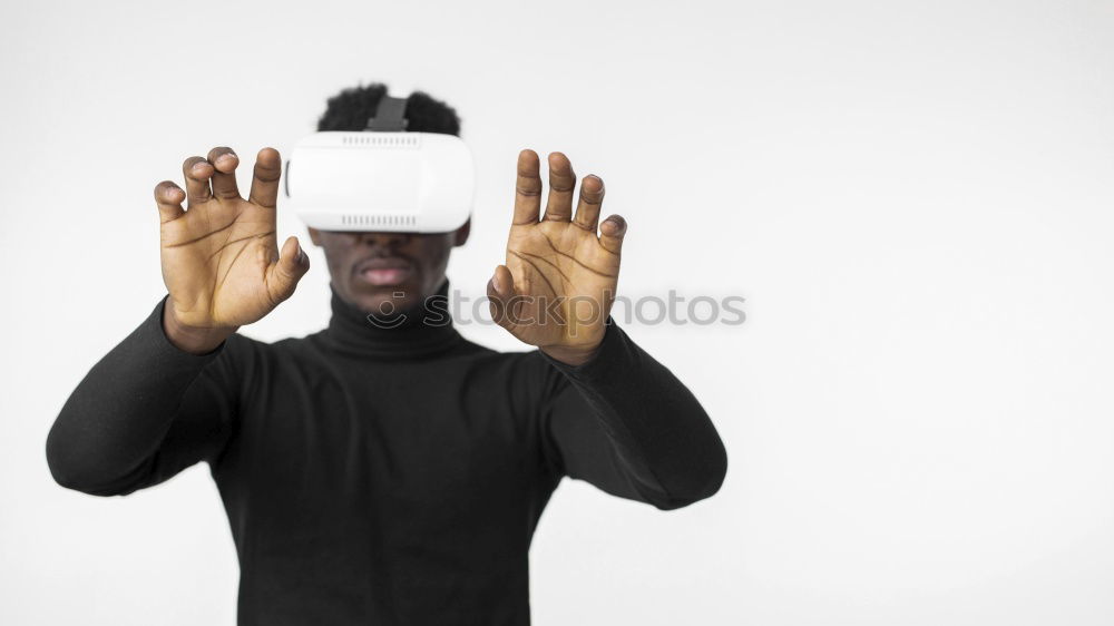 Black businessman in VR headset