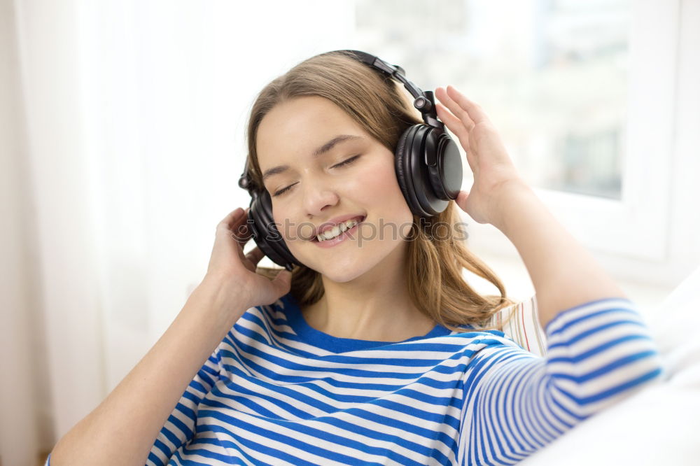 Similar – Image, Stock Photo Woman with headphones