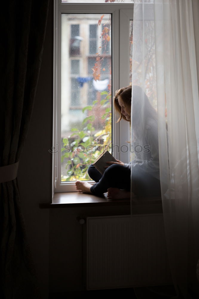 Similar – Image, Stock Photo Toddler looks curiously out of the train window