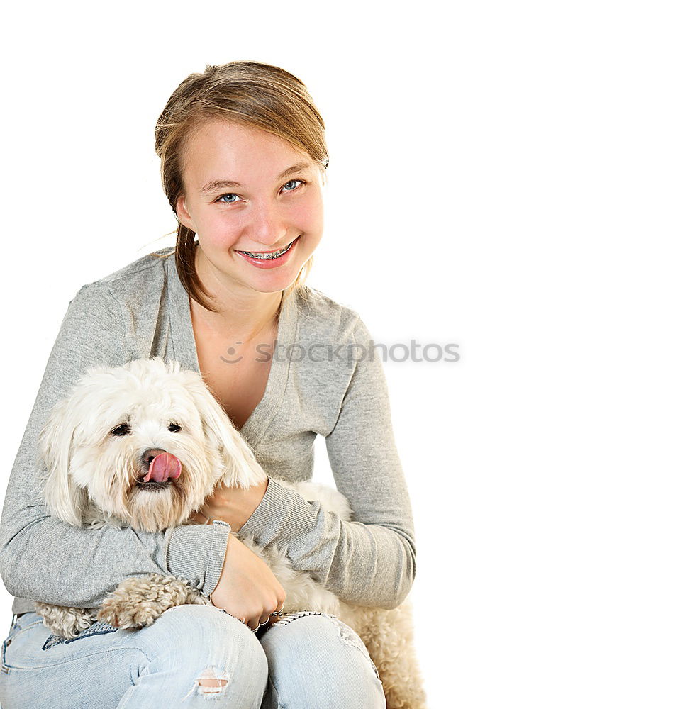 Similar – Image, Stock Photo happy girl with dog Joy