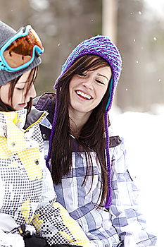 Image, Stock Photo Friends playing snowballs in woods
