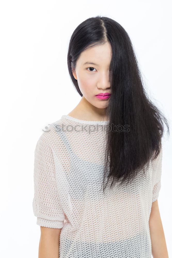 Similar – Image, Stock Photo Young Asian woman with posing in studio with hat
