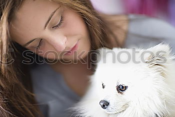 Similar – Image, Stock Photo Smiling woman with pet dog