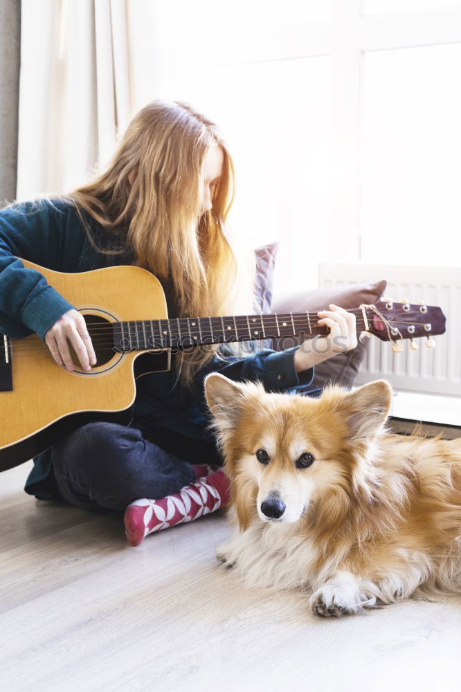 Similar – Image, Stock Photo Woman and dog relaxing at home