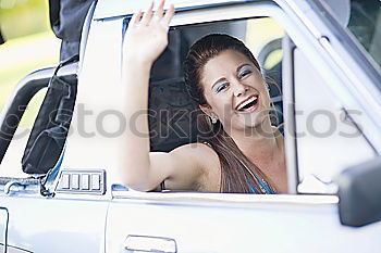 Similar – Image, Stock Photo happy child girl looking out the car window