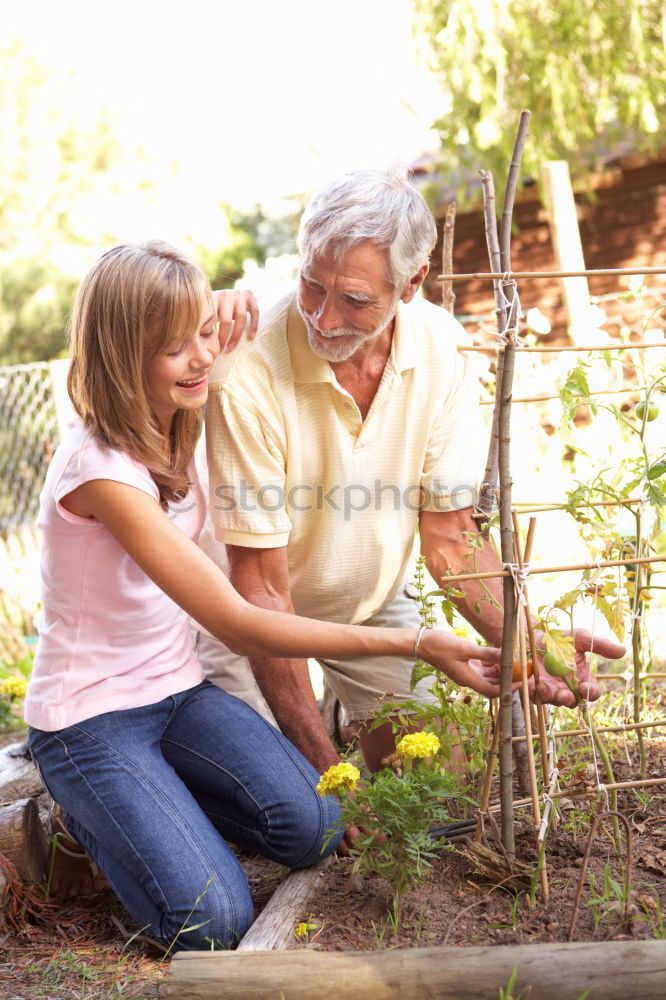 Similar – Image, Stock Photo Grandpa with grandchild in the garden