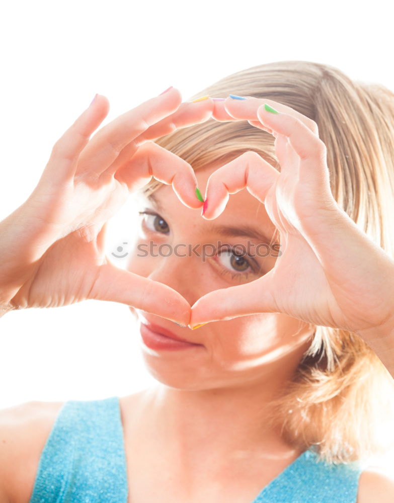 Similar – Image, Stock Photo Close up focus woman hands show love symbol