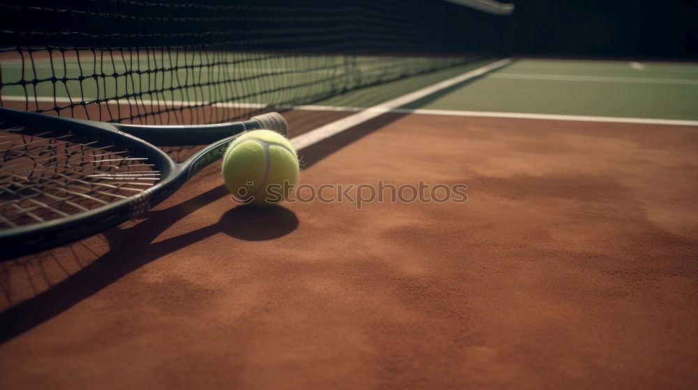 Tennis ball just over the net after powerful first serve of a player