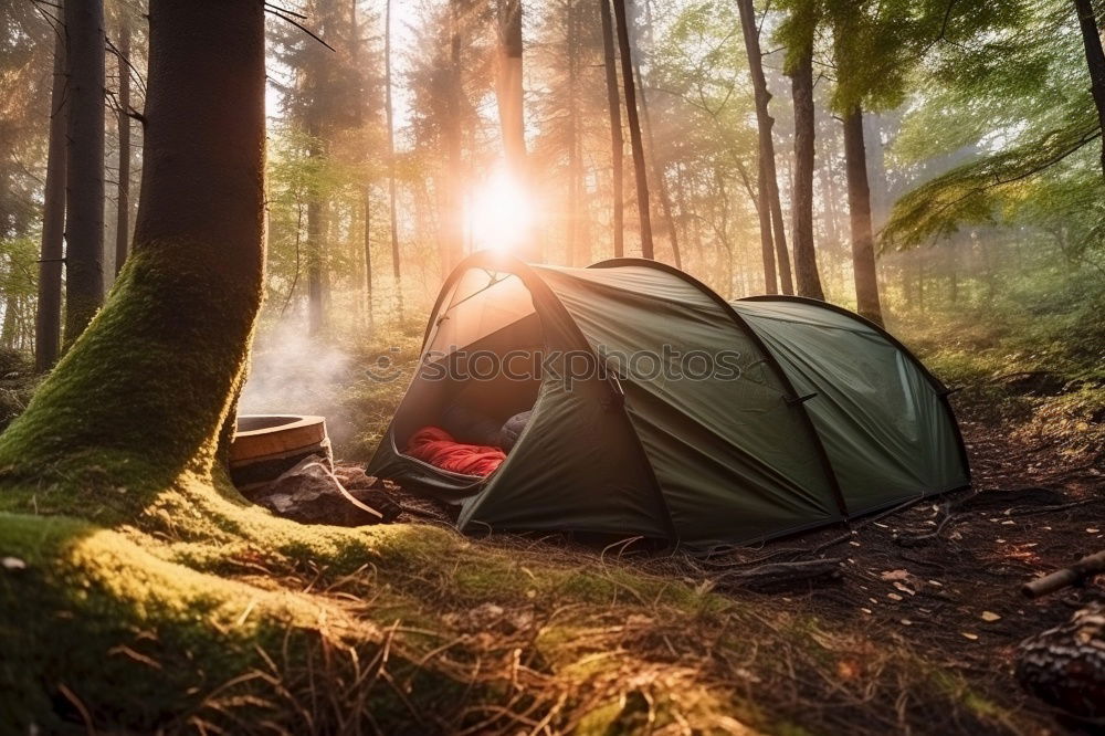 Image, Stock Photo Tent in the forest on sunlight