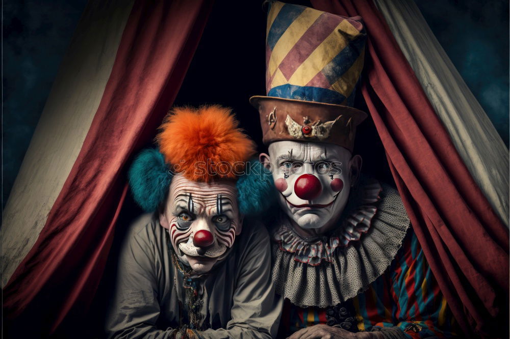 Similar – boy dressed as a clown on black background