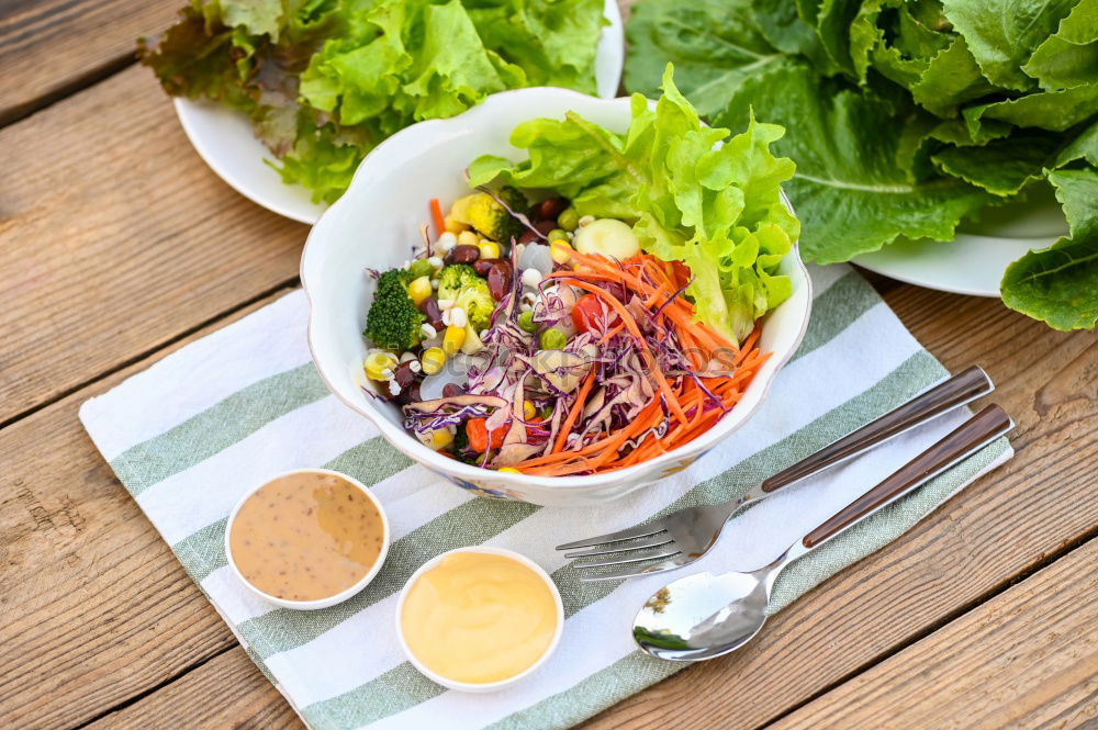 Image, Stock Photo Top view of green salad with a green juice