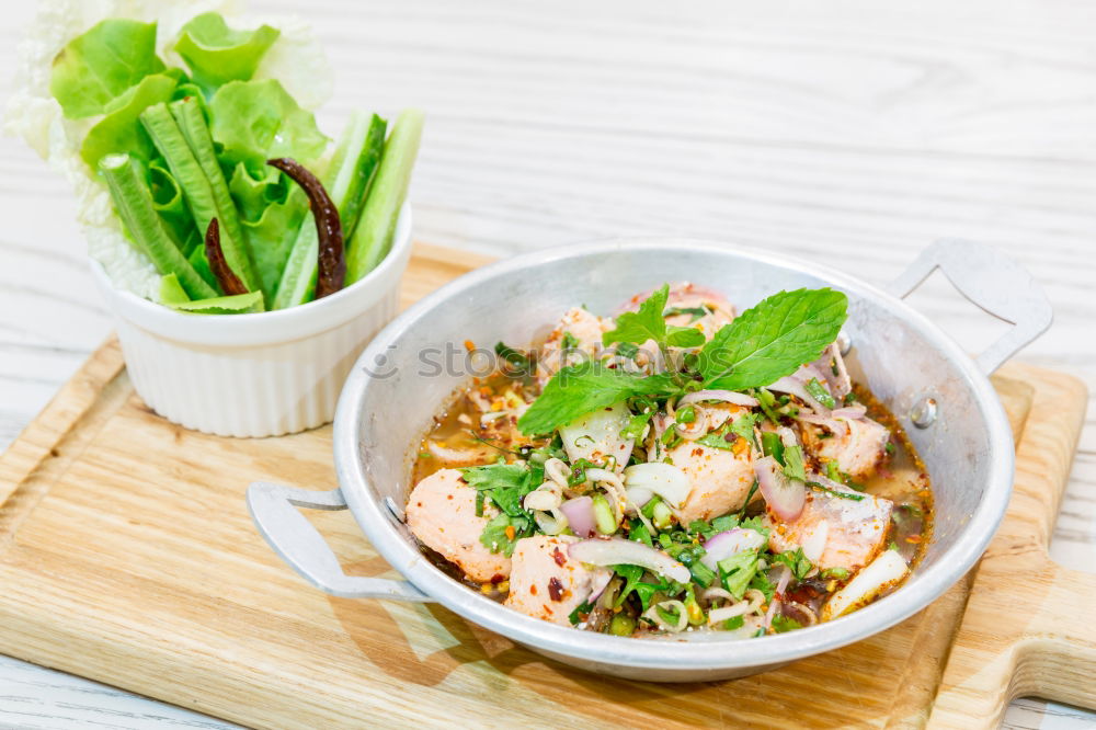 Image, Stock Photo Coconut peas soup with prawns