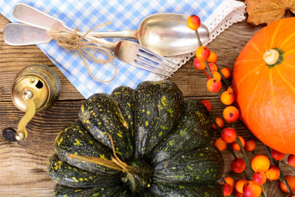 Similar – Image, Stock Photo Pumpkin and autumn vegetables on the kitchen table