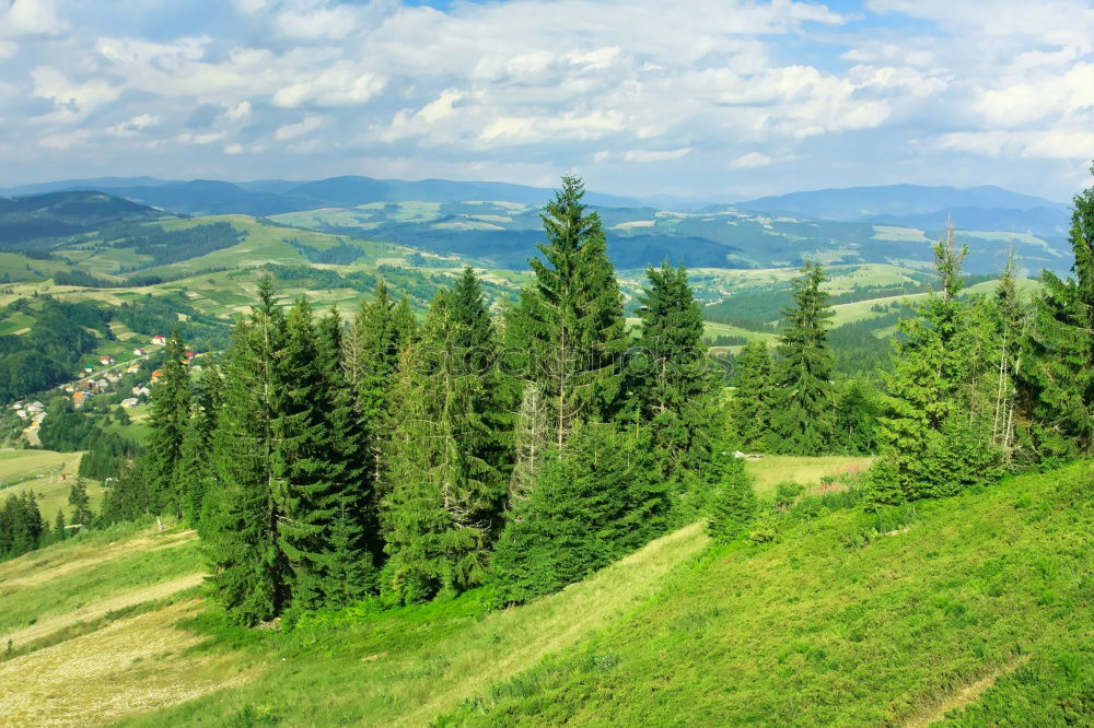 Similar – Green sunny valley in mountains and hills