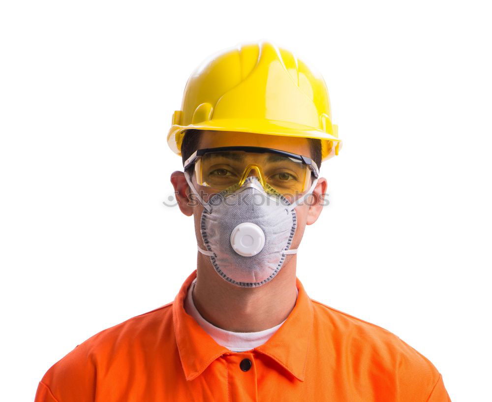 Similar – Workman in protective mask and glasses standing on street