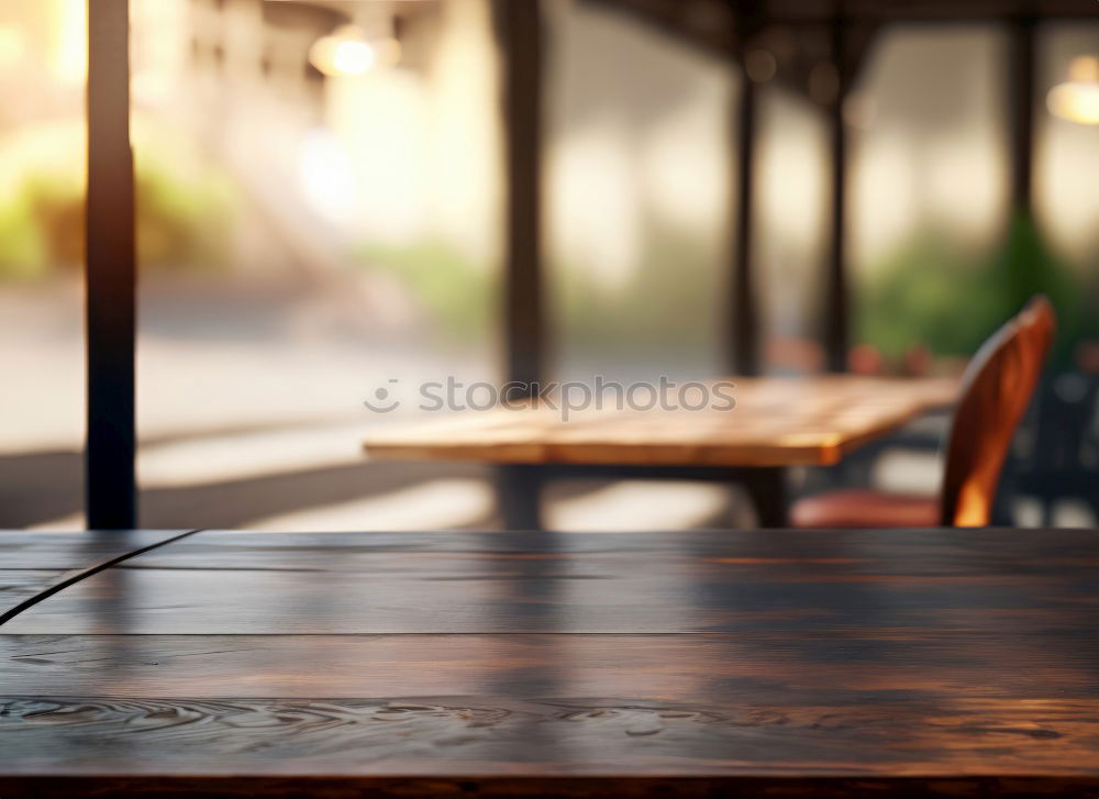 Image, Stock Photo Beer garden detail shot with red and white check table cloth, wooden fence in background and blurred lamp in foreground r