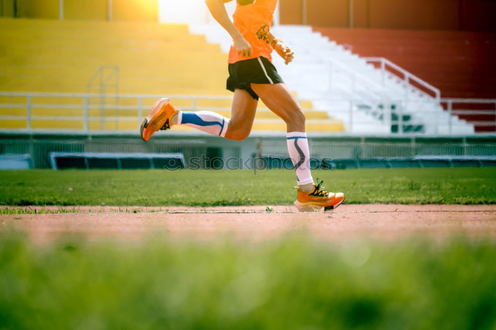 Similar – Disabled man athlete training with leg prosthesis.