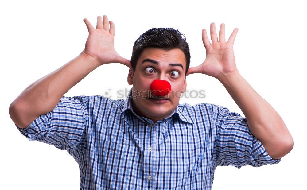 Close up portrait of a woman with red clown nose