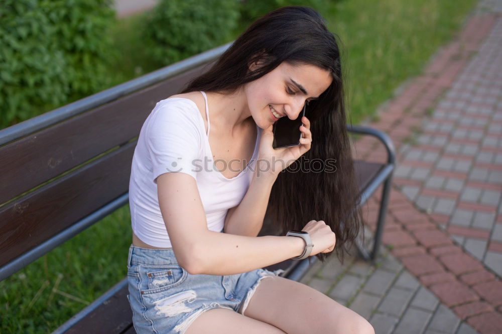 Similar – sad young woman sitting on bench