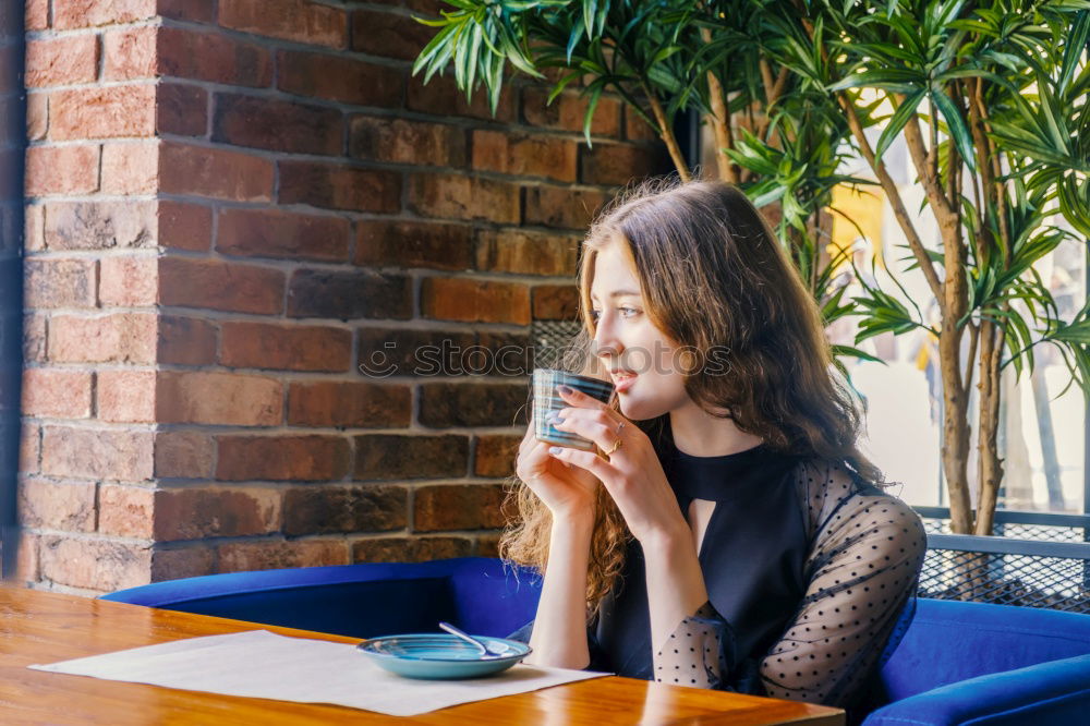 Similar – Image, Stock Photo Woman with smartphone in cafe