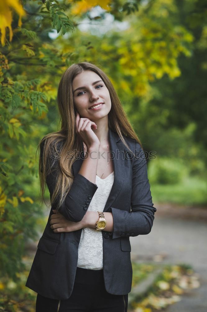 Similar – Image, Stock Photo Charming lady posing on street