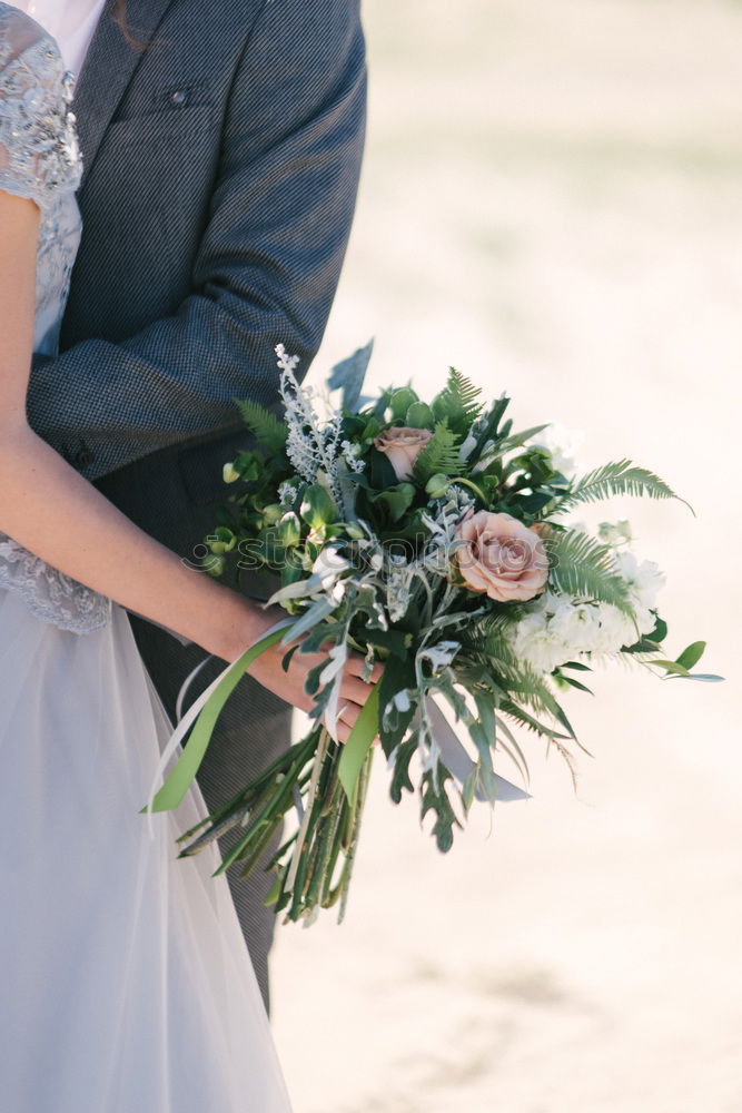 Similar – Image, Stock Photo Crop bride with bouquet embracing groom