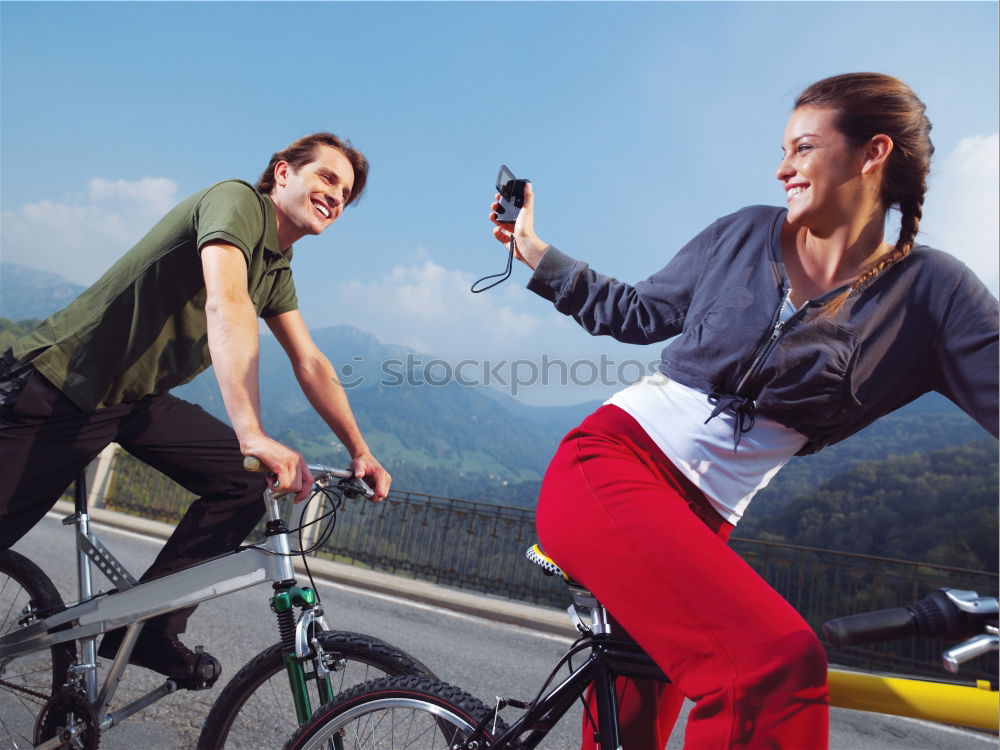 Image, Stock Photo Women with bikes browsing smartphone