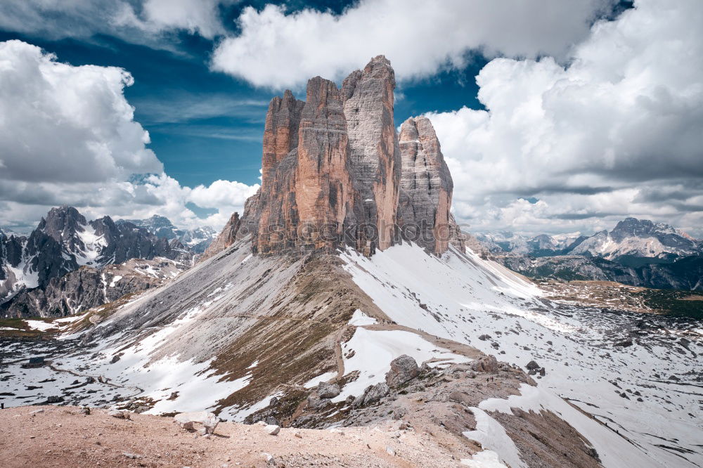 Similar – Image, Stock Photo Nuvolau peak after a summer snowfall, Dolomites, Italy.