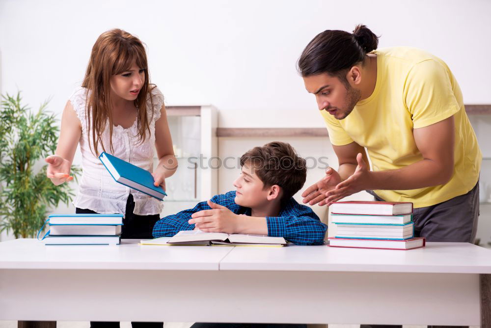 Similar – Image, Stock Photo Teenagers sitting by a blackboard at school