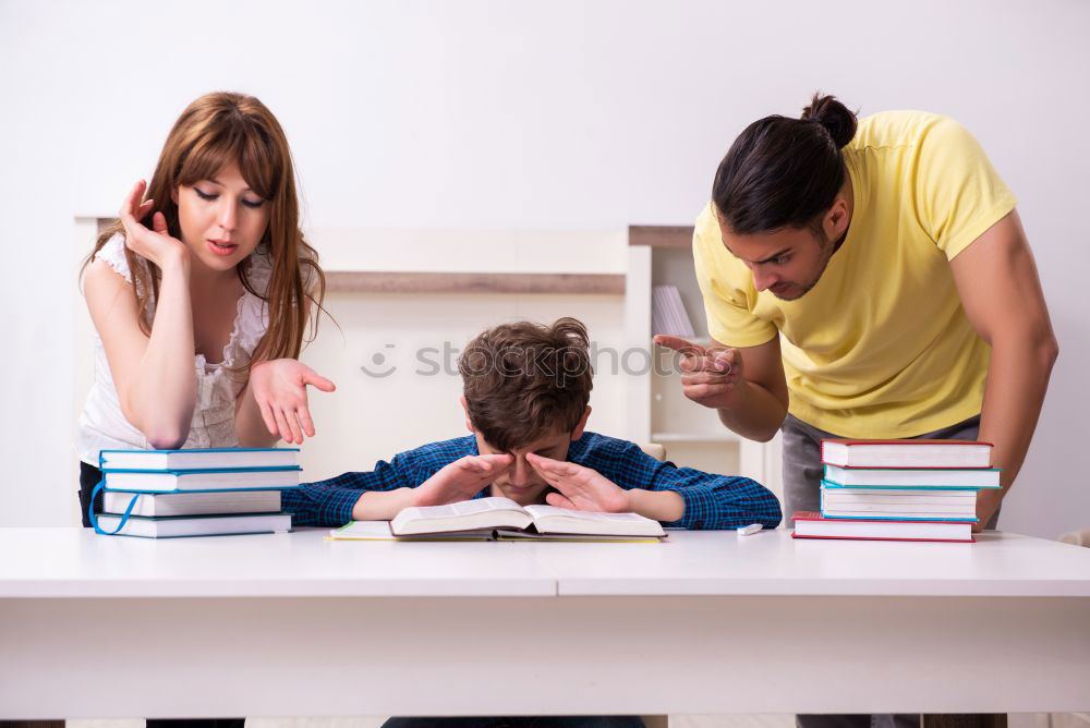 Similar – Image, Stock Photo Teenagers sitting by a blackboard at school