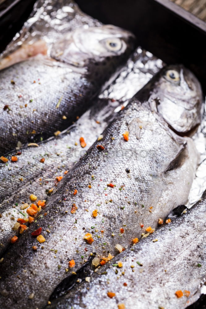 Similar – Image, Stock Photo Raw Sea bream fish on dark