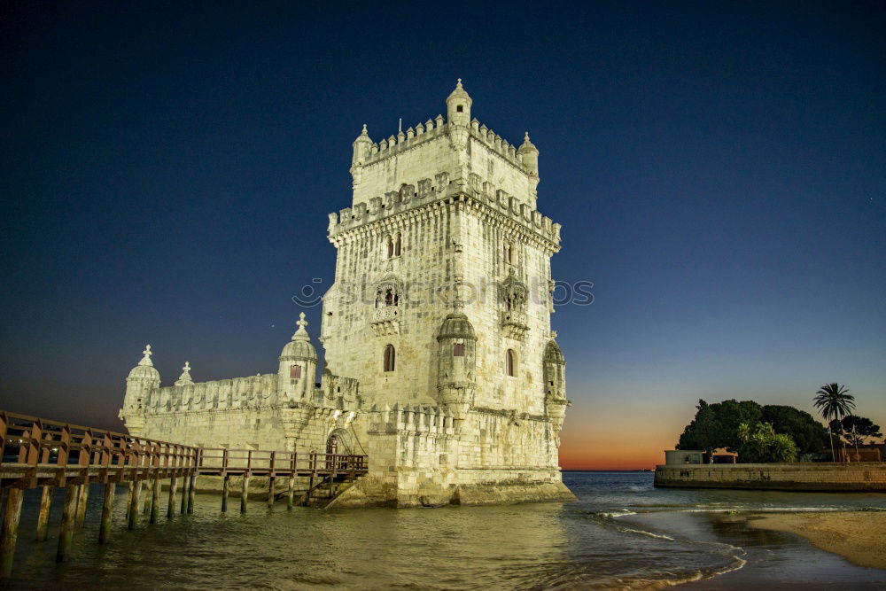 Image, Stock Photo Medieval stone tower in dusky seascape