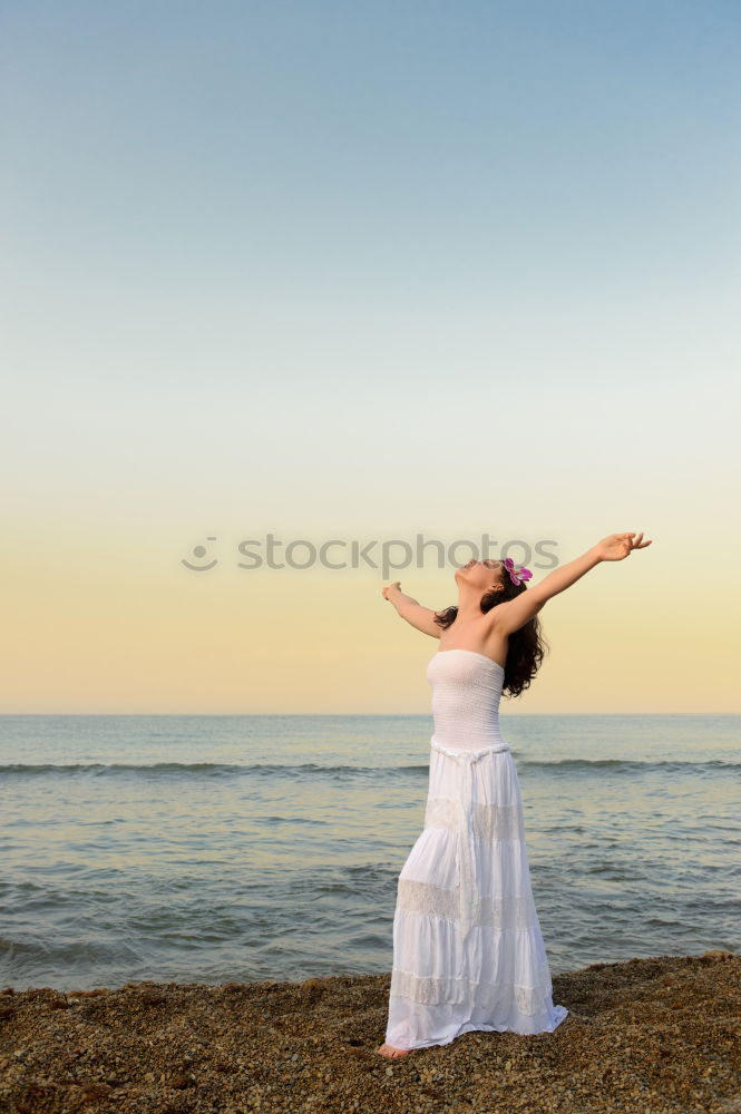 Similar – Anonymous female kicking air on seashore