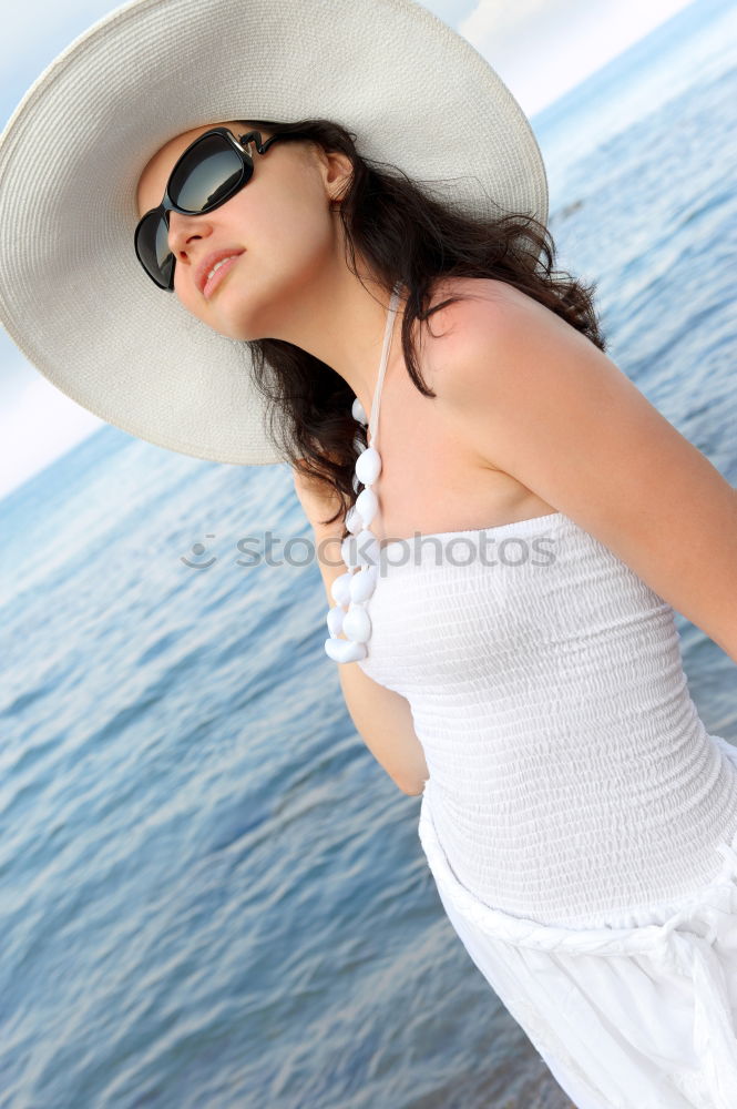 Similar – Image, Stock Photo Young Woman Portrait With White Beach Hat