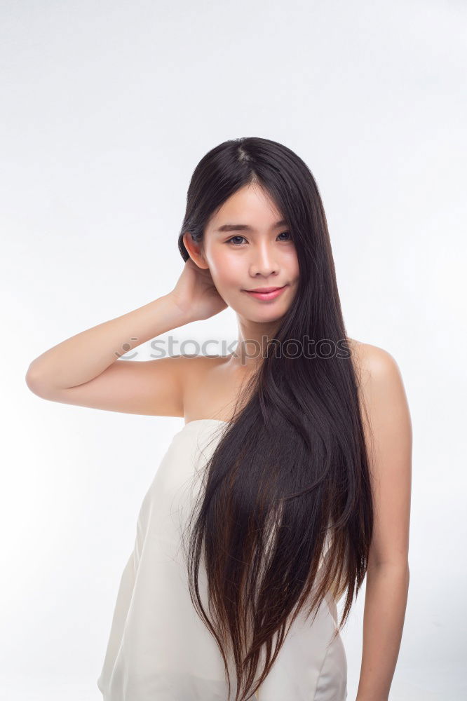 Image, Stock Photo Young Asian woman with posing in studio with hat
