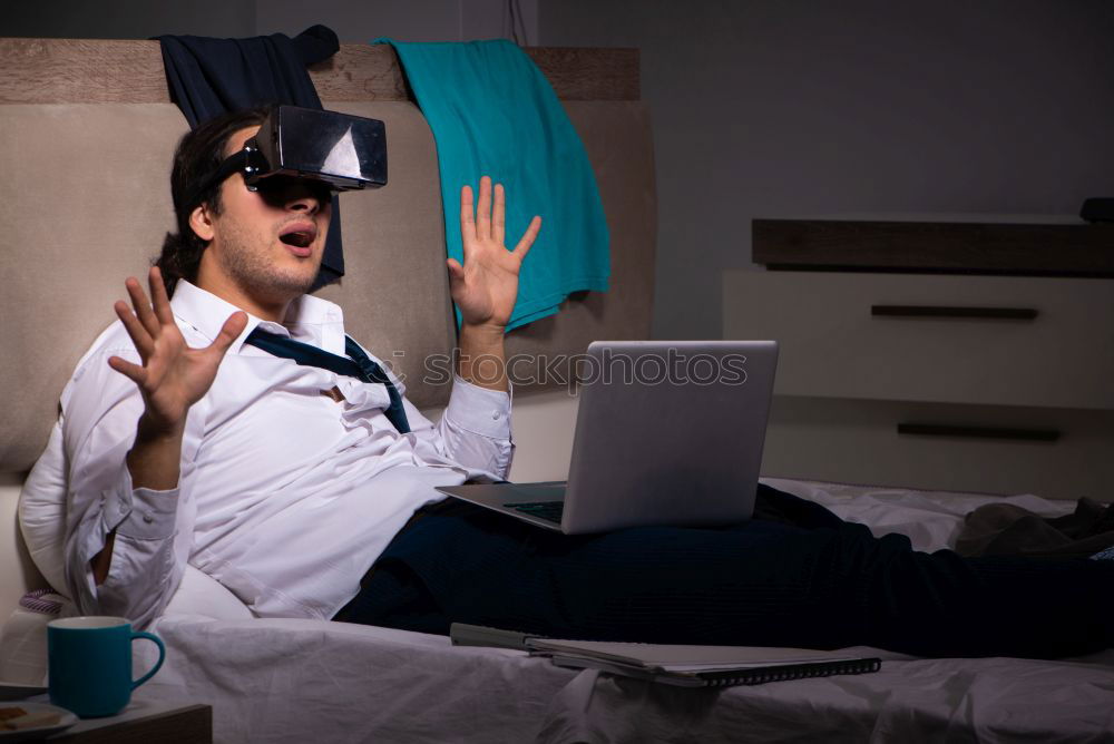 Similar – Image, Stock Photo Woman experiencing virtual reality in home