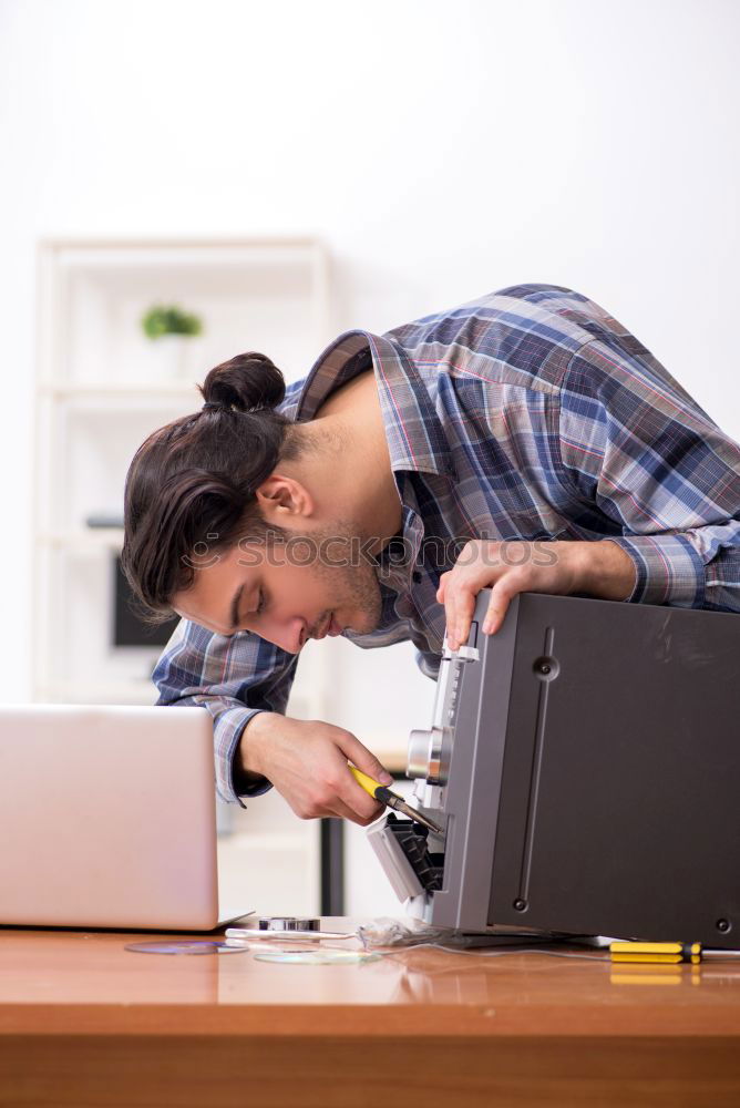 Similar – Image, Stock Photo Young tired student drinks a cup of coffee