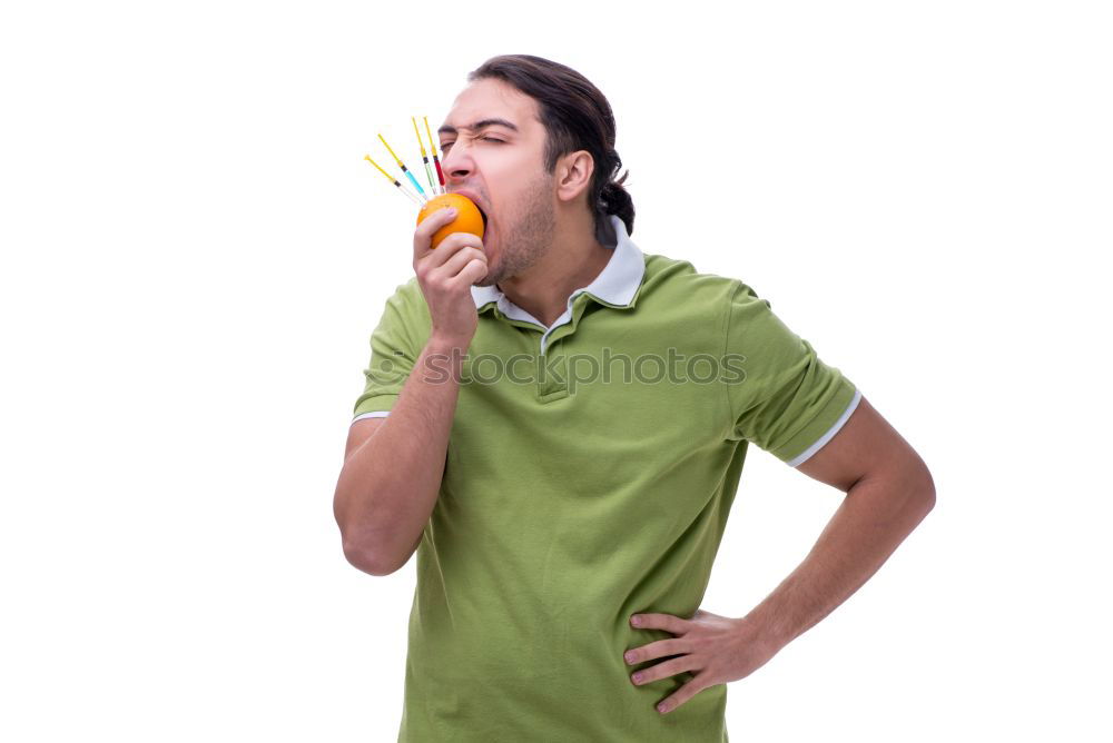 Similar – Image, Stock Photo Man eating apple near wall