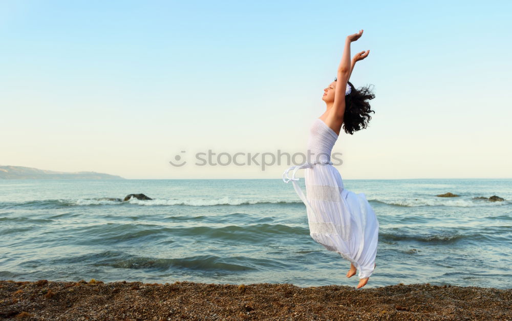 Similar – Anonymous female kicking air on seashore