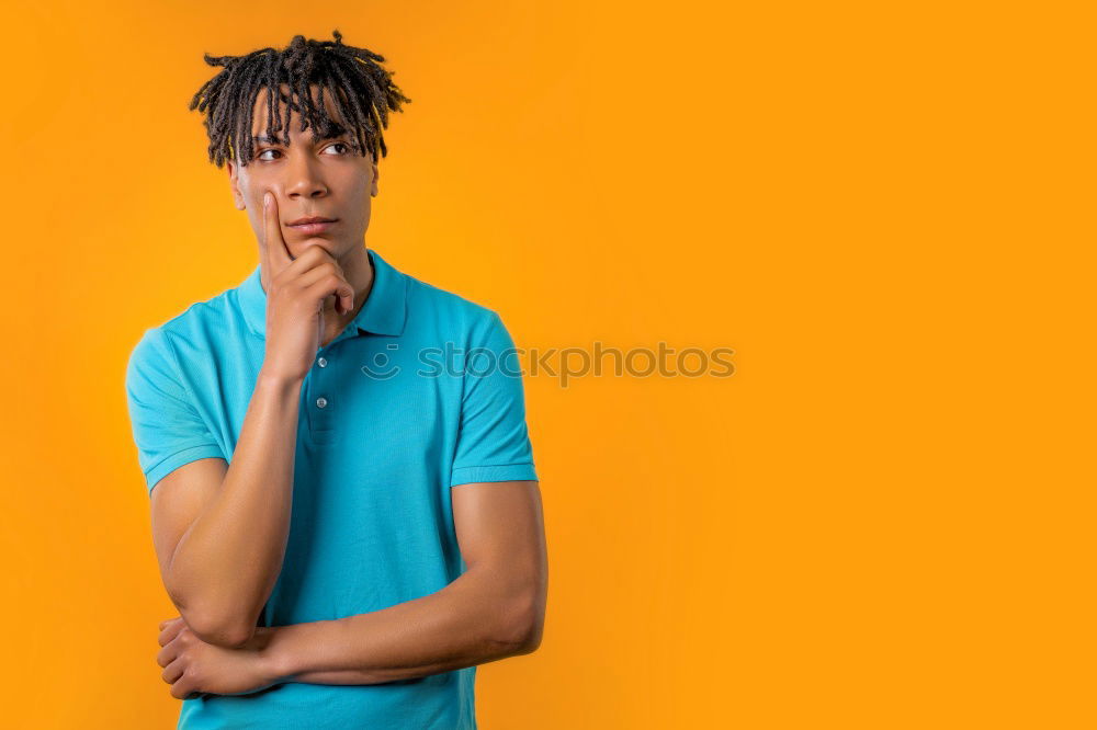 Similar – Image, Stock Photo Portrait of handsome afro man using his mobile.