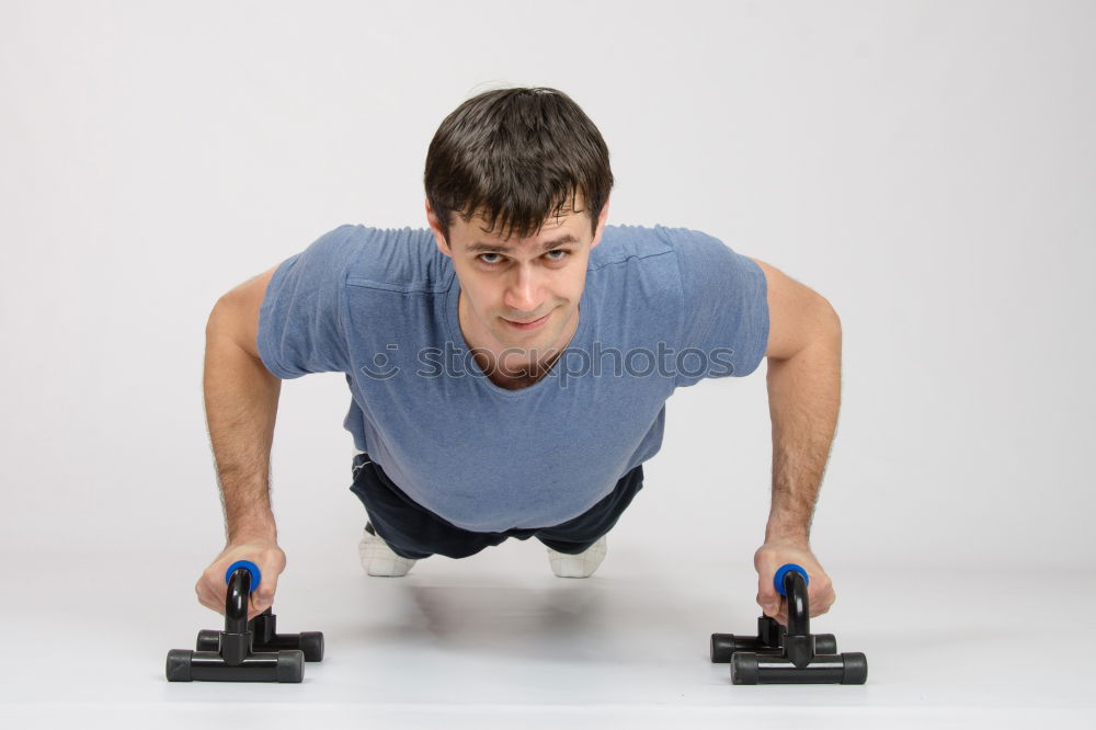 Image, Stock Photo Fit, muscular young man doing plank at the gym