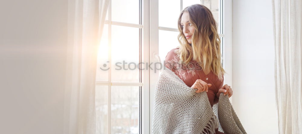 Similar – Image, Stock Photo Pretty woman sitting on couch