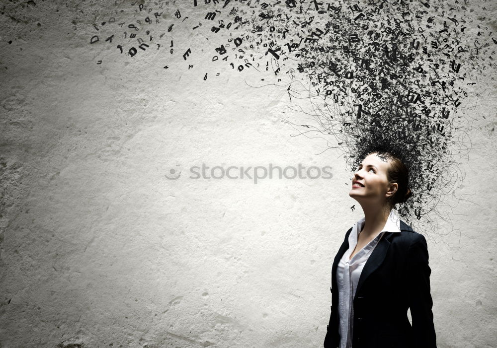 Similar – Image, Stock Photo Who am I? Portrait of confused young woman with blurred face. She is moving her head fast, so her face isn’t identifiable. Motion blur.