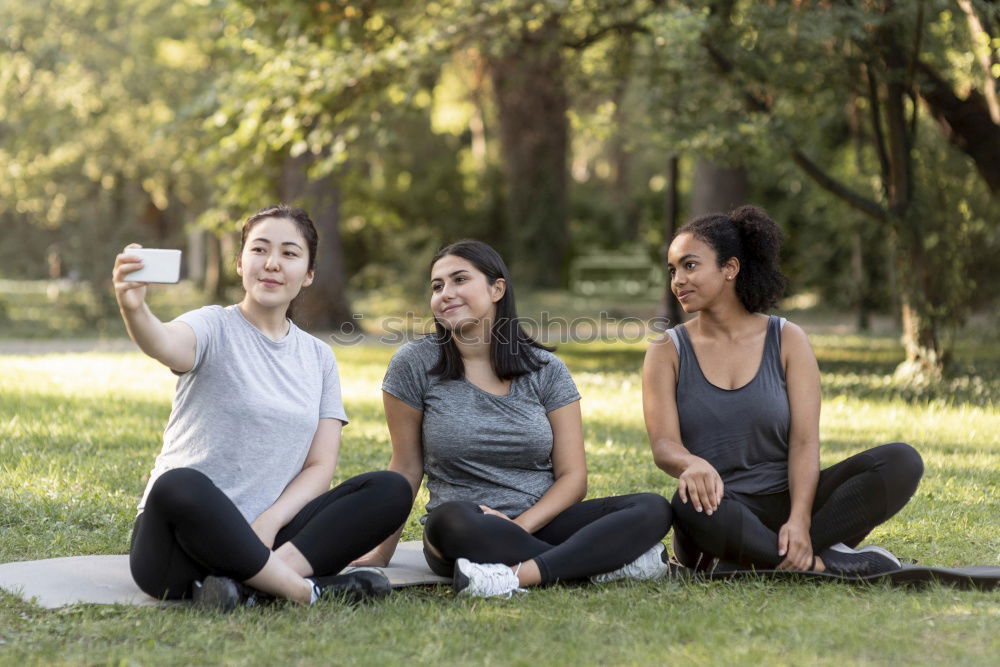 Similar – Image, Stock Photo Happy Women Taking Selfie After Outdoor Exercise