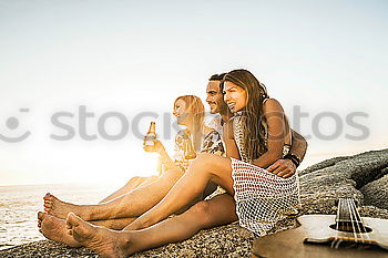 Similar – Image, Stock Photo Friends cheering with beers at outdoor party in summer