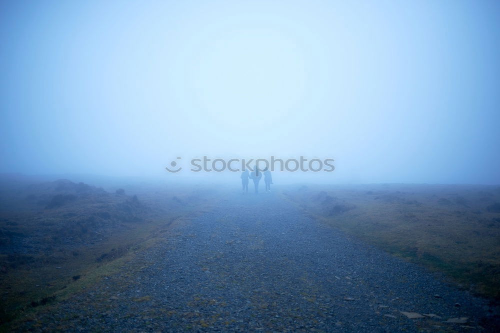 Image, Stock Photo Four people hiking with fog
