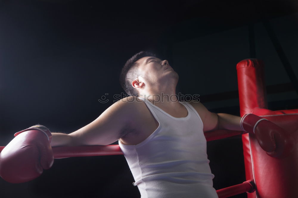 Image, Stock Photo hand is wearing a brown leather boxing glove