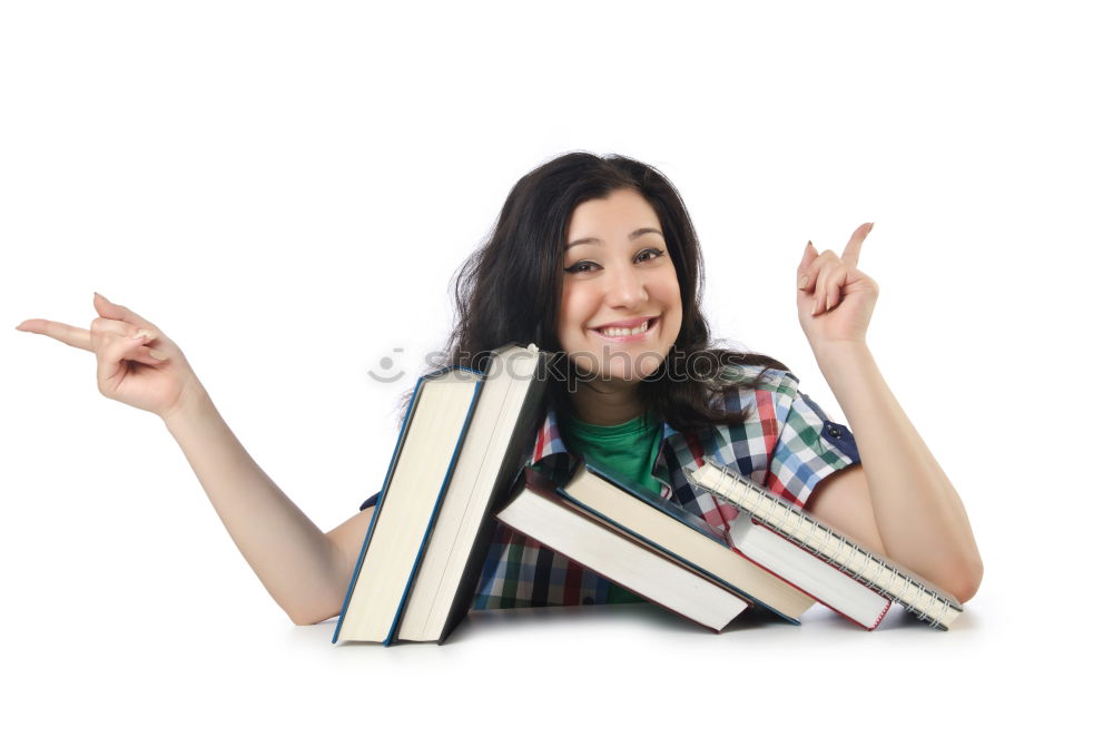 Similar – Image, Stock Photo happy and smiling child with book on head