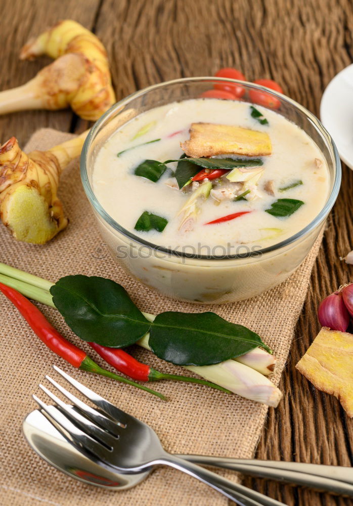 Similar – Image, Stock Photo Broccoli cream soup with roasted brown bread